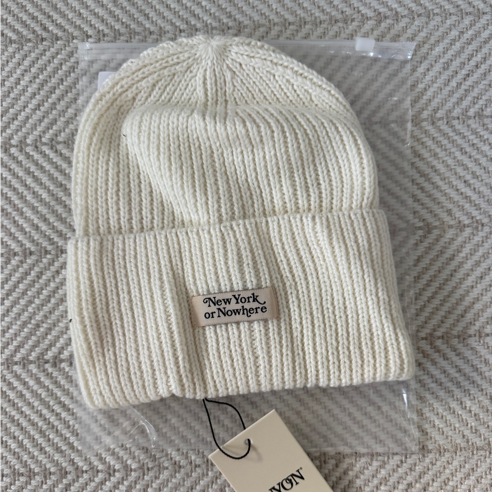 NYON New York or Nowhere Motto Cream Knit Beanie